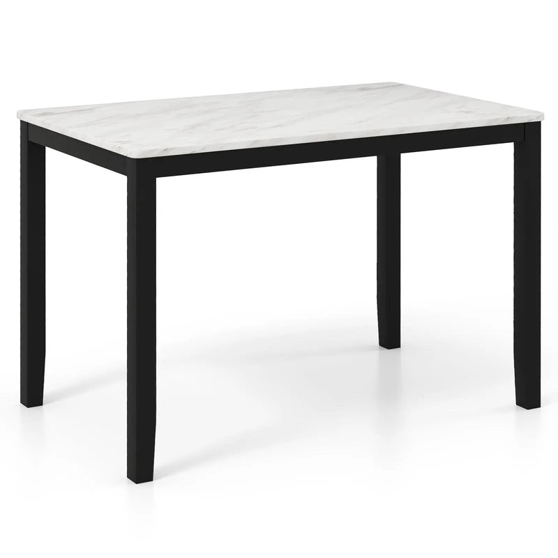 45 Inch Rectangular Mid Century Dining Table with Faux Marble Tabletop for 4 People-Black & White by DirectDeals