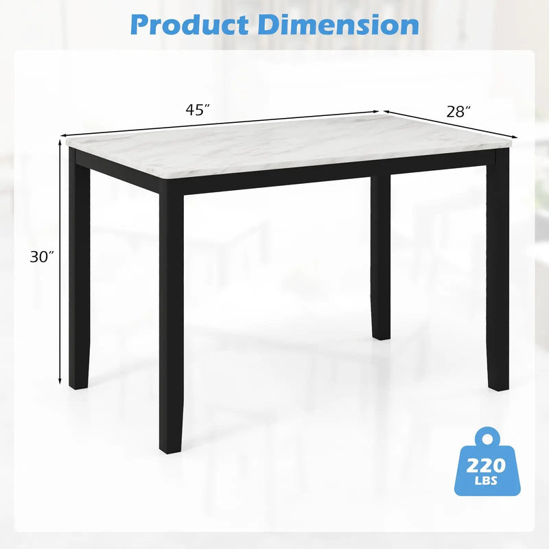 45 Inch Rectangular Mid Century Dining Table with Faux Marble Tabletop for 4 People-Black & White by DirectDeals