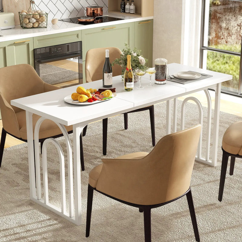 Dining Table for 6-8 People 63 Inch Rectangular Farmhouse Kitchen Table-White by DirectDeals