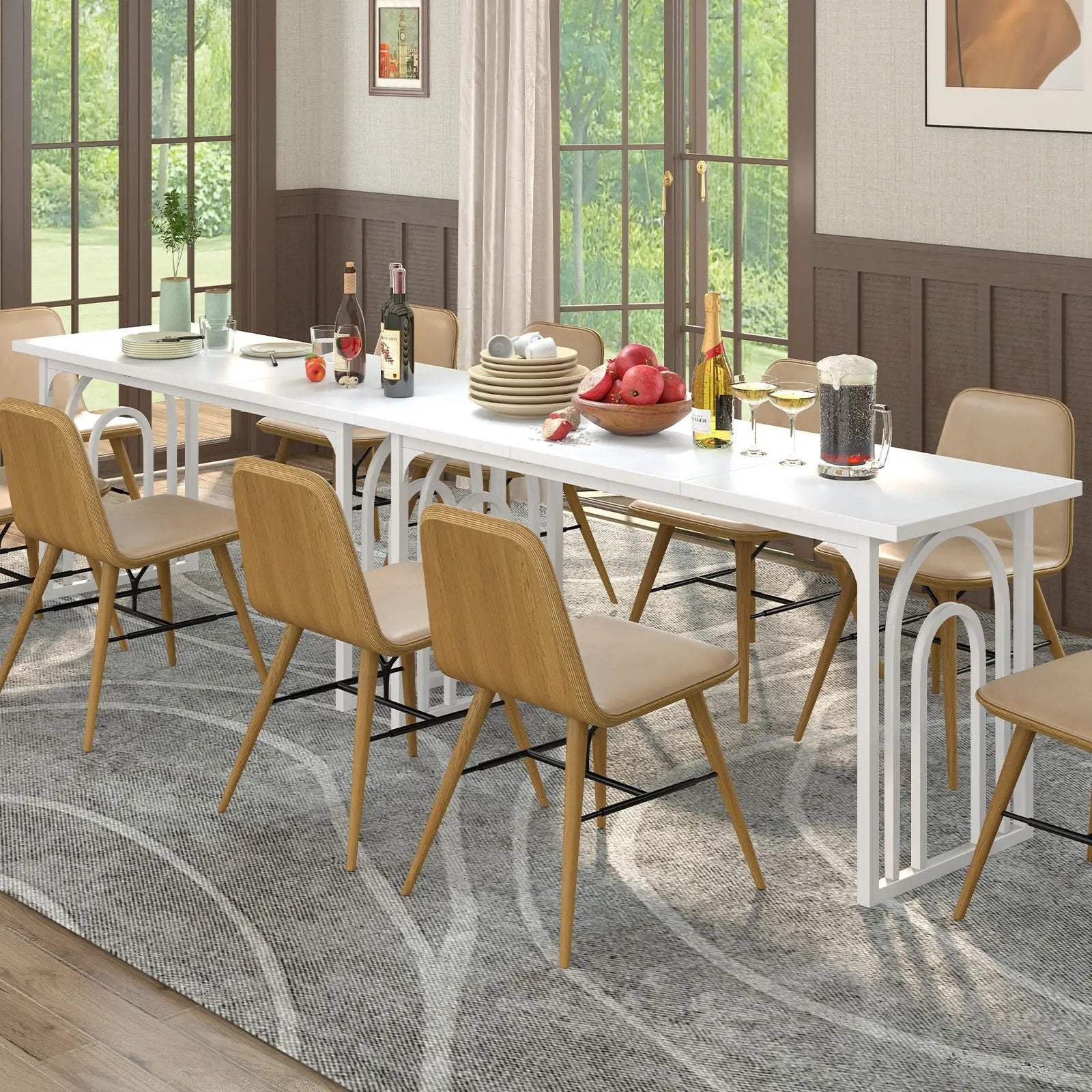 Dining Table for 6-8 People 63 Inch Rectangular Farmhouse Kitchen Table-White by DirectDeals