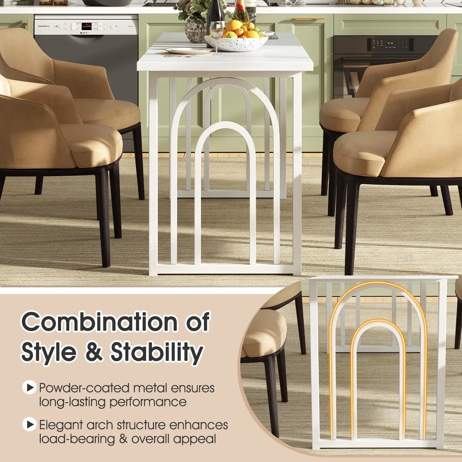 Dining Table for 6-8 People 63 Inch Rectangular Farmhouse Kitchen Table-White by DirectDeals