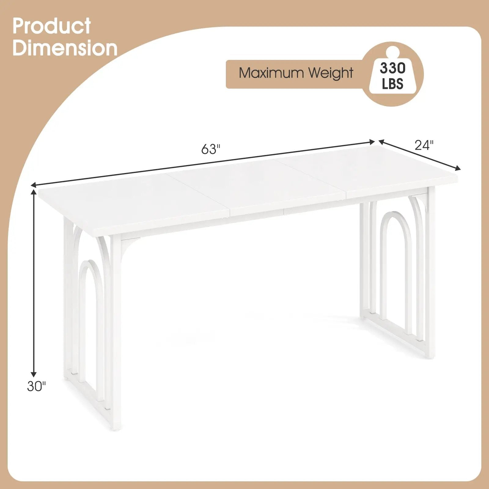 Dining Table for 6-8 People 63 Inch Rectangular Farmhouse Kitchen Table-White by DirectDeals
