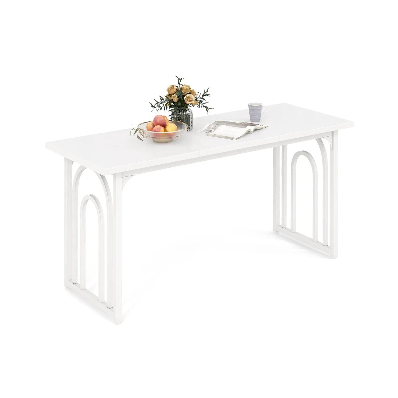 Dining Table for 6-8 People 63 Inch Rectangular Farmhouse Kitchen Table-White by DirectDeals