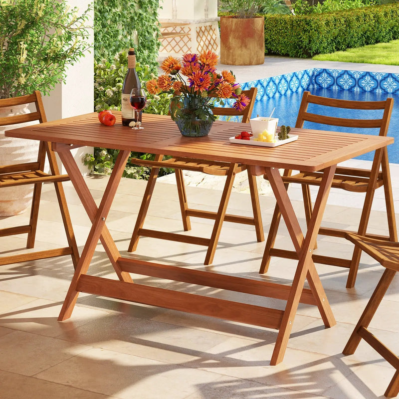 54.5 Inch x 27.5 Inch Patio Dining Table with Teak Painting and Umbrella Hole by DirectDeals