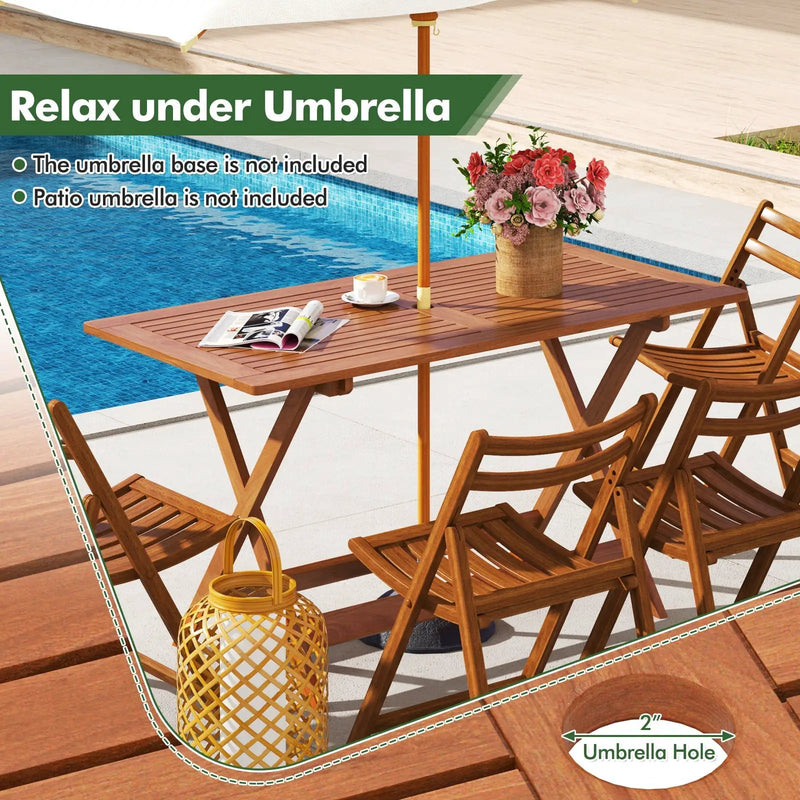 54.5 Inch x 27.5 Inch Patio Dining Table with Teak Painting and Umbrella Hole by DirectDeals