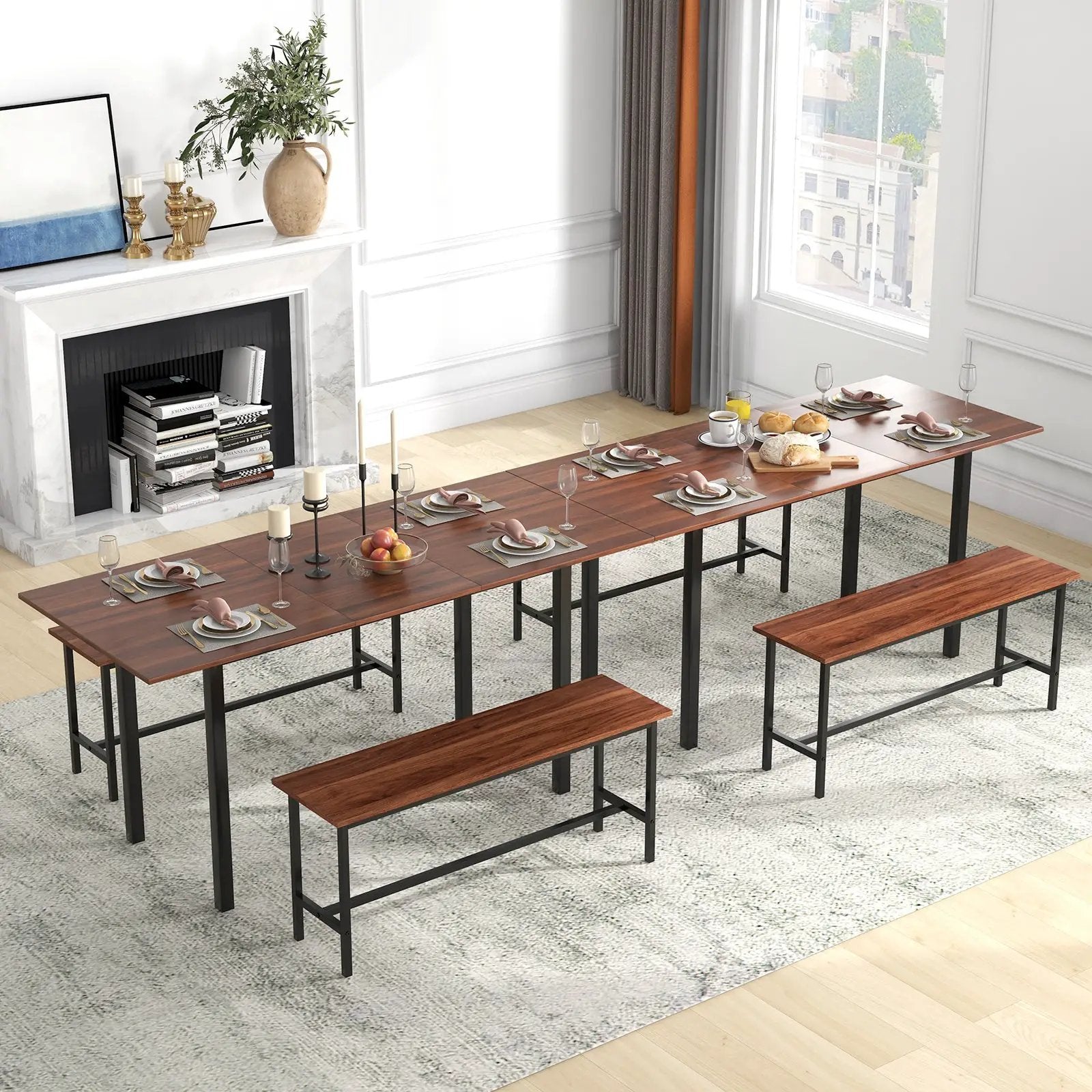 3-Piece Extendable Dining Table Set with 2 Benches by DirectDeals