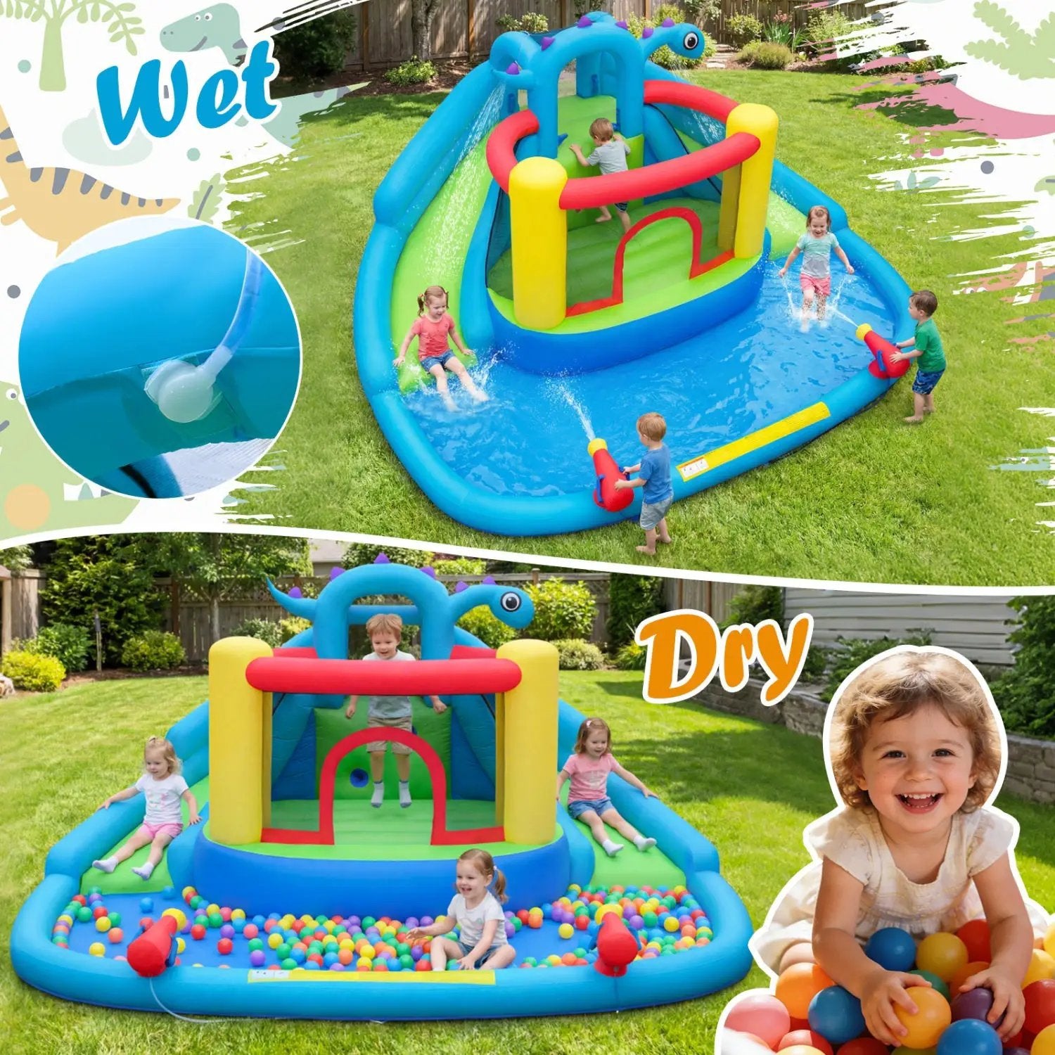 Dinosaur-themed Inflatable Water Slide Park Kids Inflatable Bounce House by DirectDeals