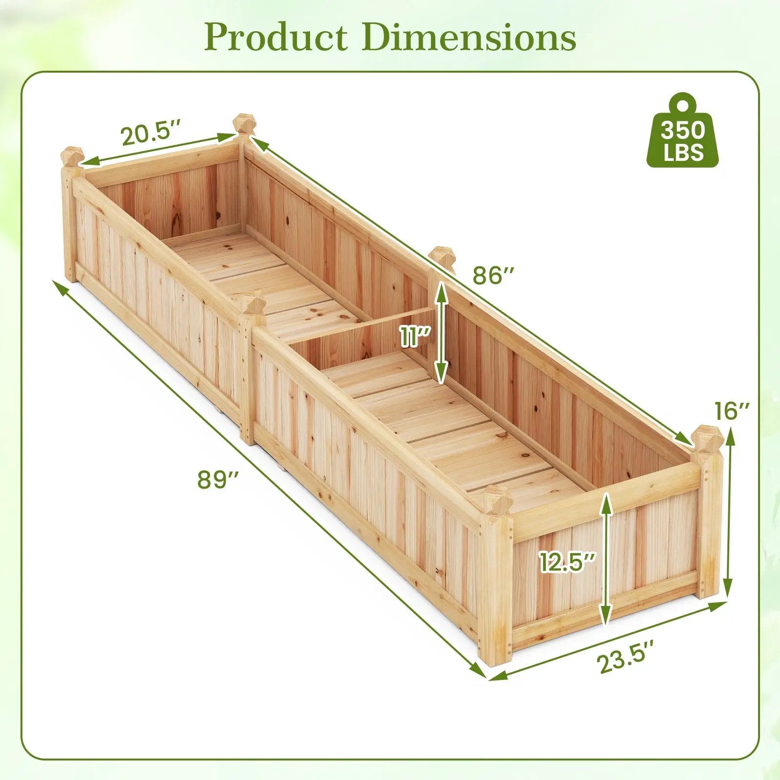 91 x 24 x 16 Inch Divisible Planter Box with Corner Drainage and Non-woven Liner for Growing Vegetables by DirectDeals