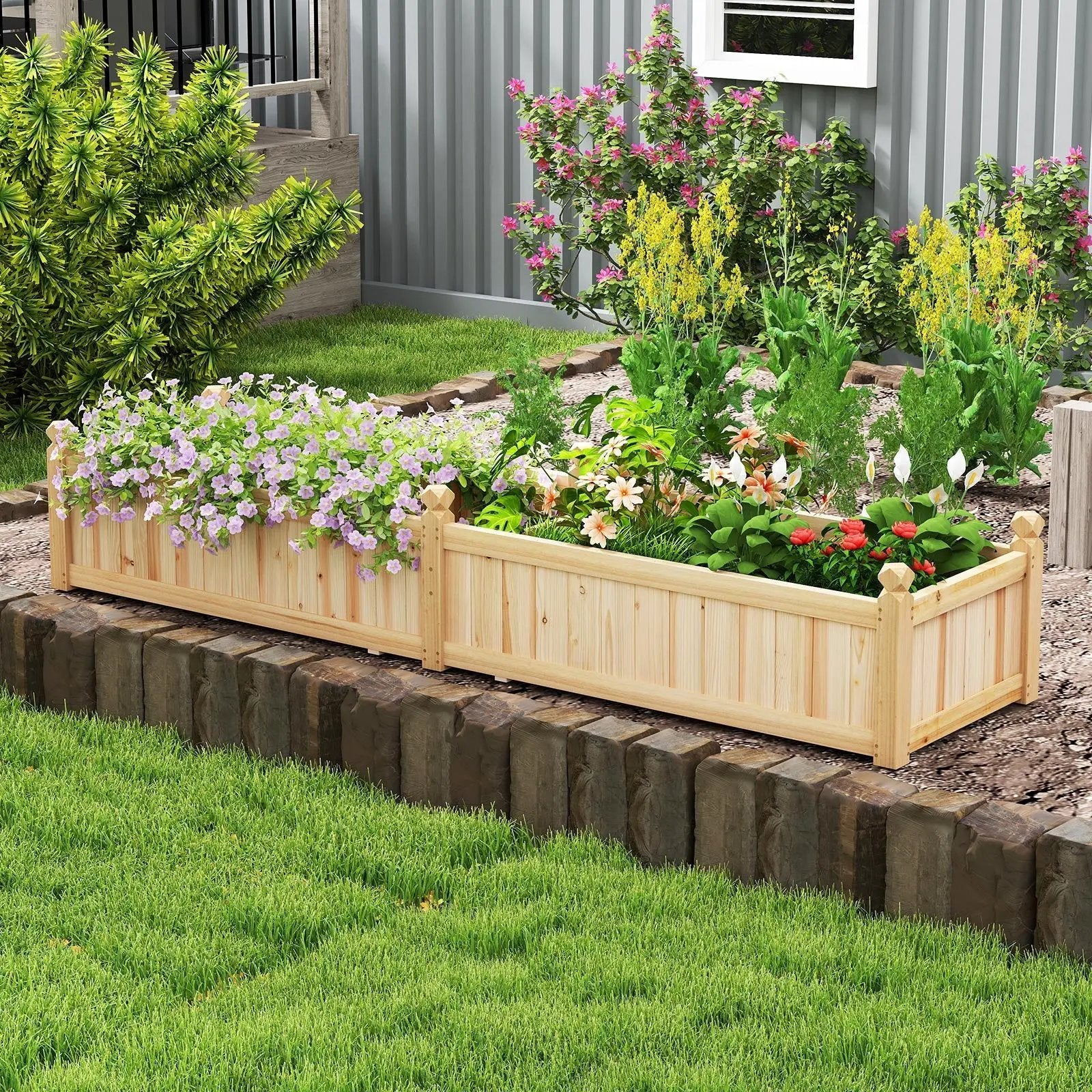 91 x 24 x 16 Inch Divisible Planter Box with Corner Drainage and Non-woven Liner for Growing Vegetables by DirectDeals