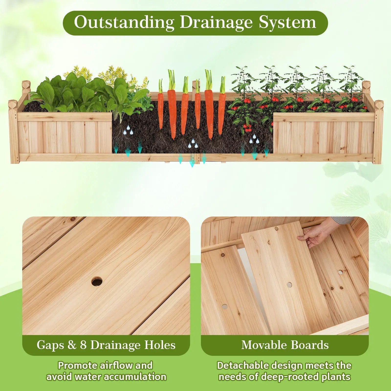 91 x 24 x 16 Inch Divisible Planter Box with Corner Drainage and Non-woven Liner for Growing Vegetables by DirectDeals