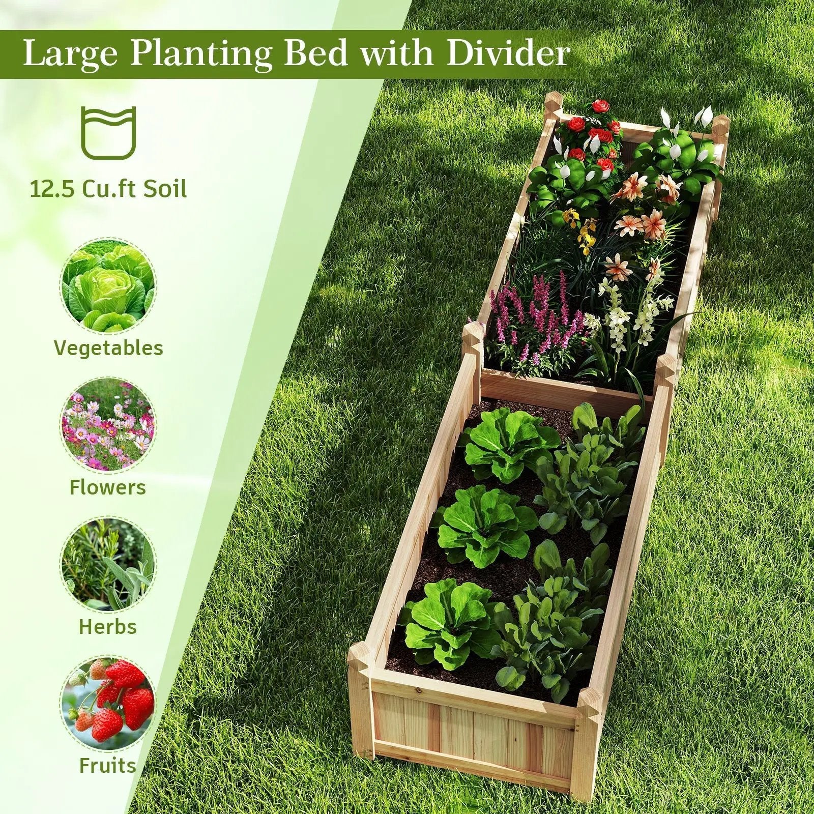 91 x 24 x 16 Inch Divisible Planter Box with Corner Drainage and Non-woven Liner for Growing Vegetables by DirectDeals