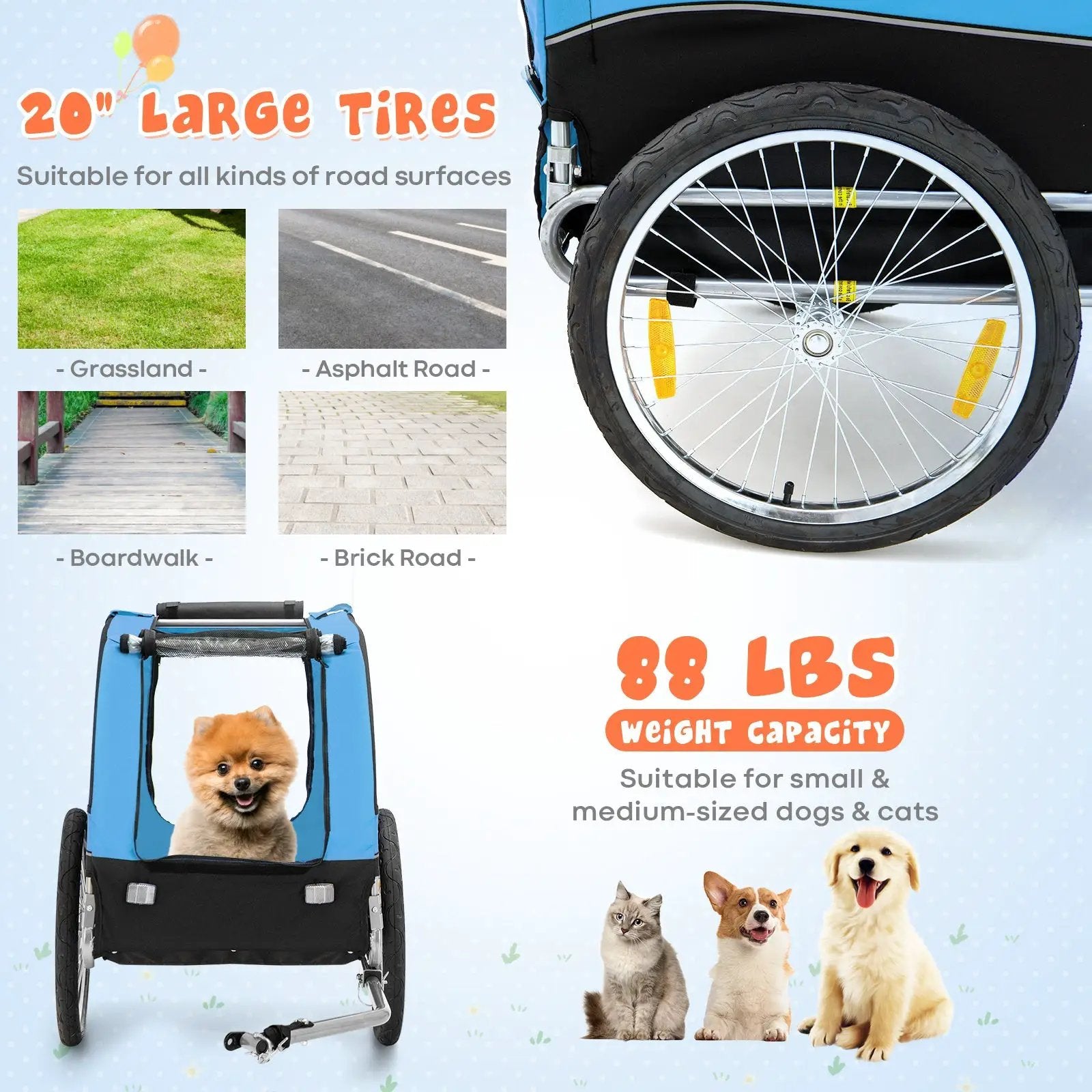 Dog Bike Trailer Foldable Pet Cart with 3 Entrances for Travel by DirectDeals