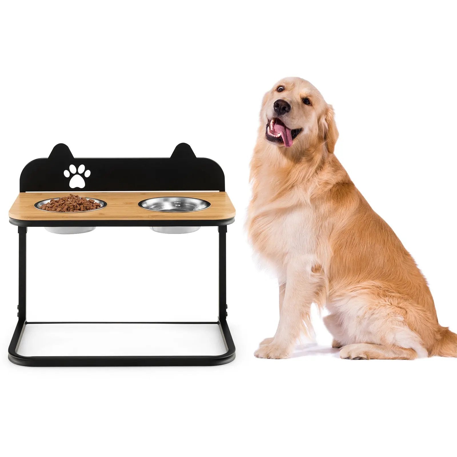 Dog Bowl Stand with 2 Stainless Steel Food Water Bowls by DirectDeals