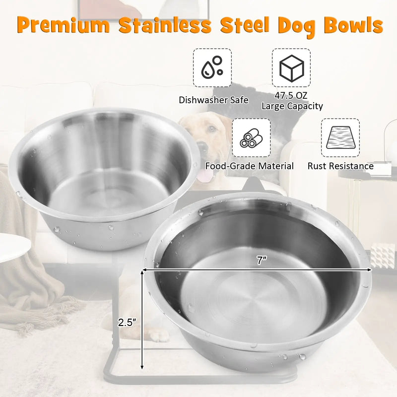 Dog Bowl Stand with 2 Stainless Steel Food Water Bowls by DirectDeals