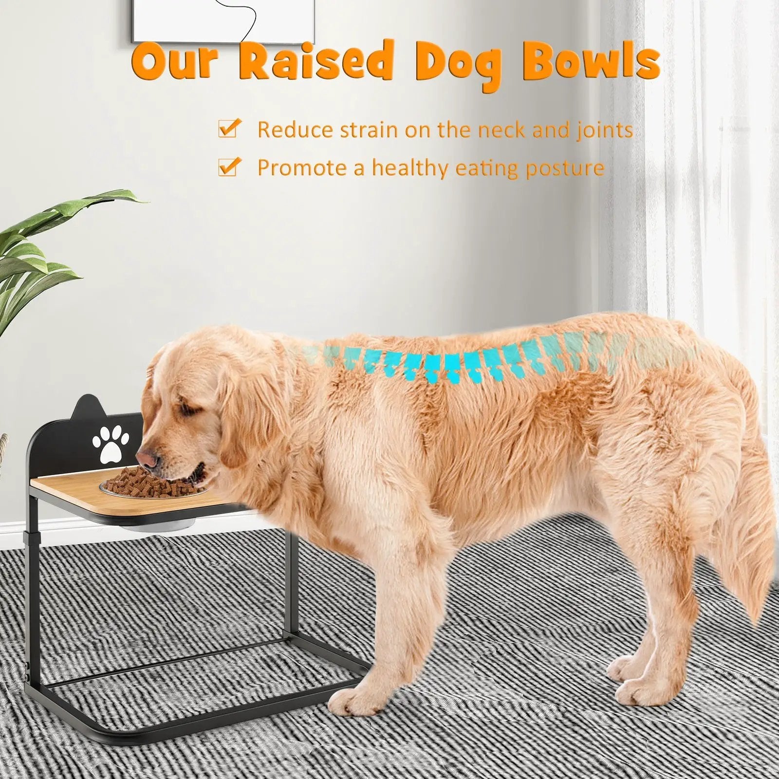 Dog Bowl Stand with 2 Stainless Steel Food Water Bowls by DirectDeals