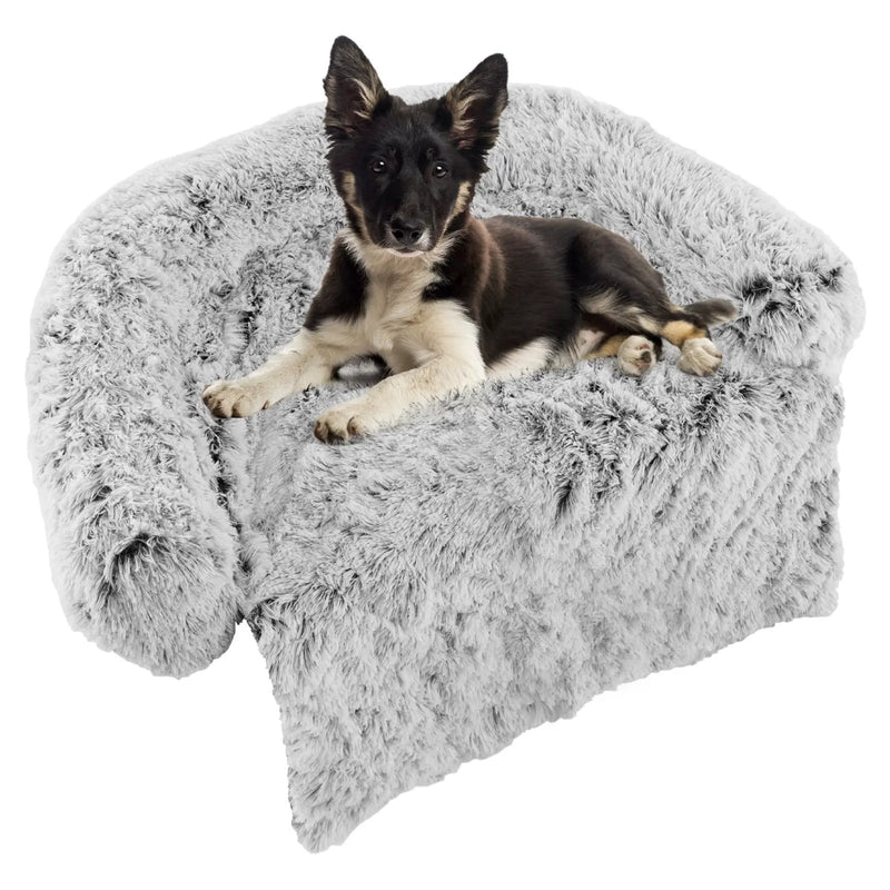Gray Plush Calming Dog Couch Bed with Anti-Slip Bottom by DirectDeals