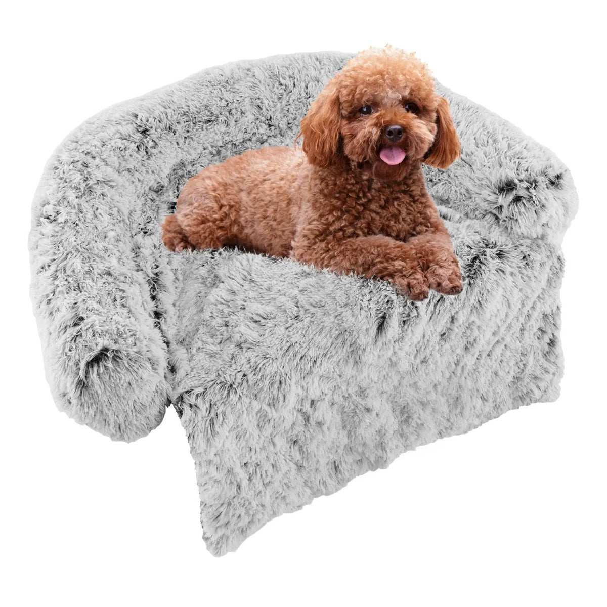 Gray Plush Calming Dog Couch Bed with Anti-Slip Bottom, photo 10 of 10