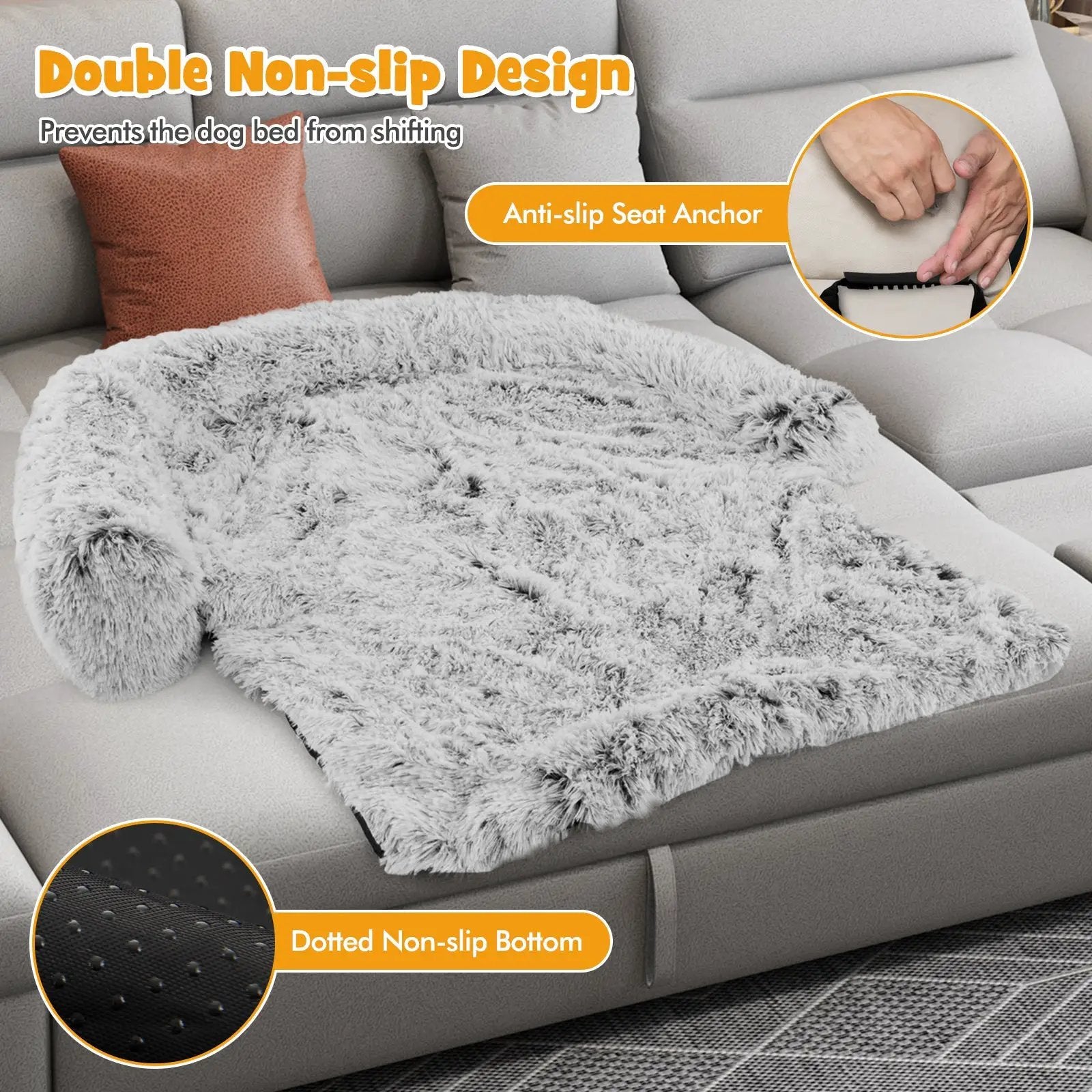 Gray Plush Calming Dog Couch Bed with Anti-Slip Bottom by DirectDeals