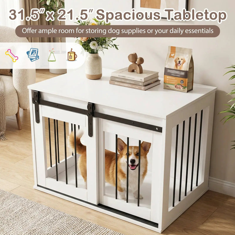 Dog Crate Furniture Heavy Duty Dog Kennel with Sliding Barn Door by DirectDeals