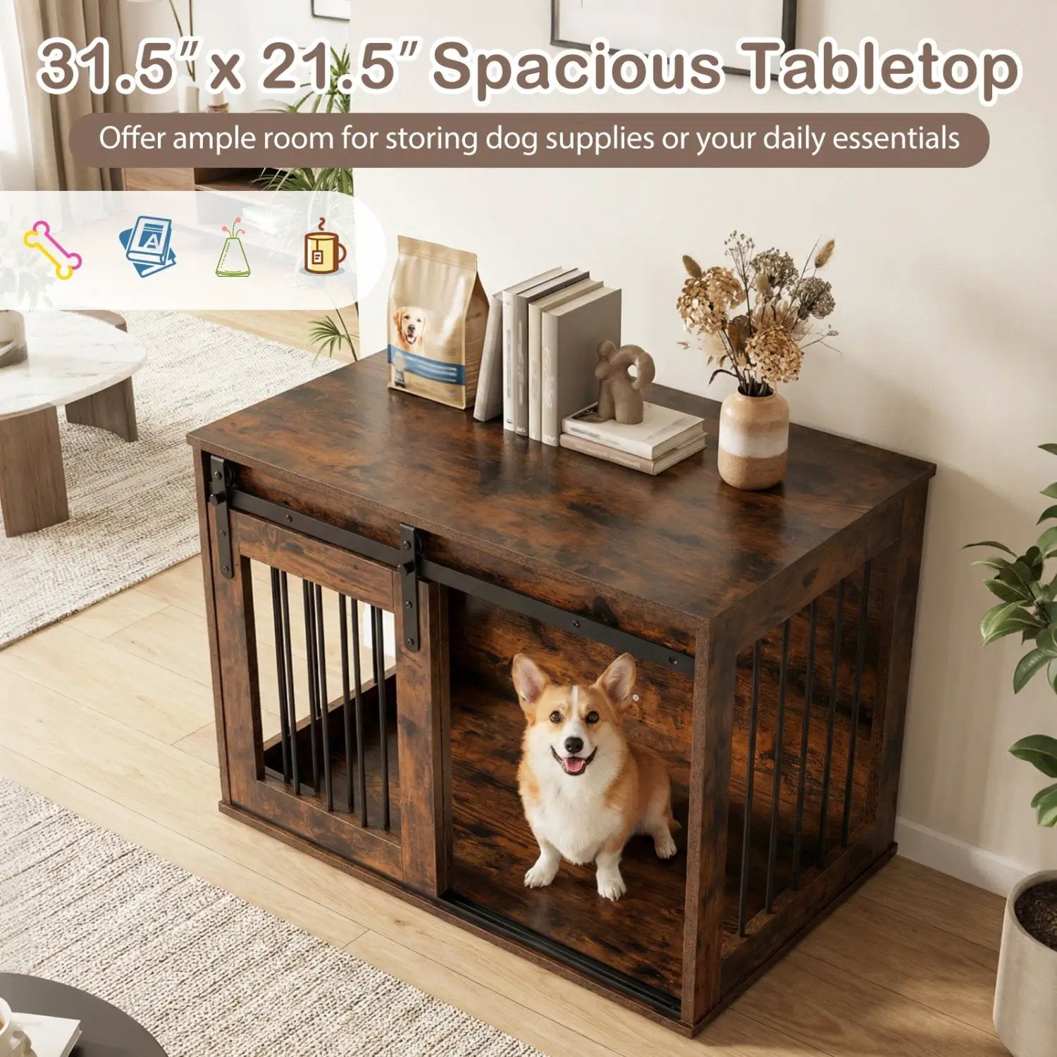 Dog Crate Furniture Heavy Duty Dog Kennel with Sliding Barn Door by DirectDeals