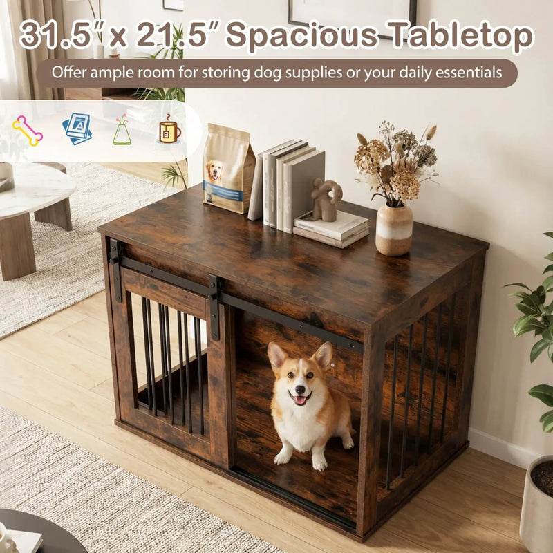 Dog Crate Furniture Heavy Duty Dog Kennel with Sliding Barn Door by DirectDeals