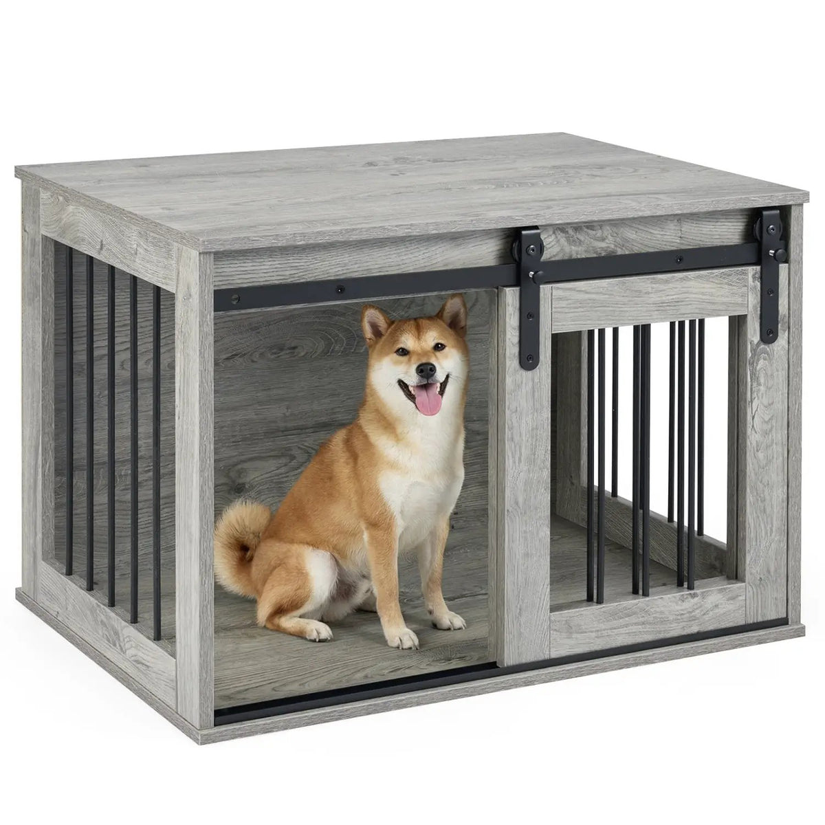 Dog Crate Furniture Heavy Duty Dog Kennel with Sliding Barn Door, packed in its shipping crate 17