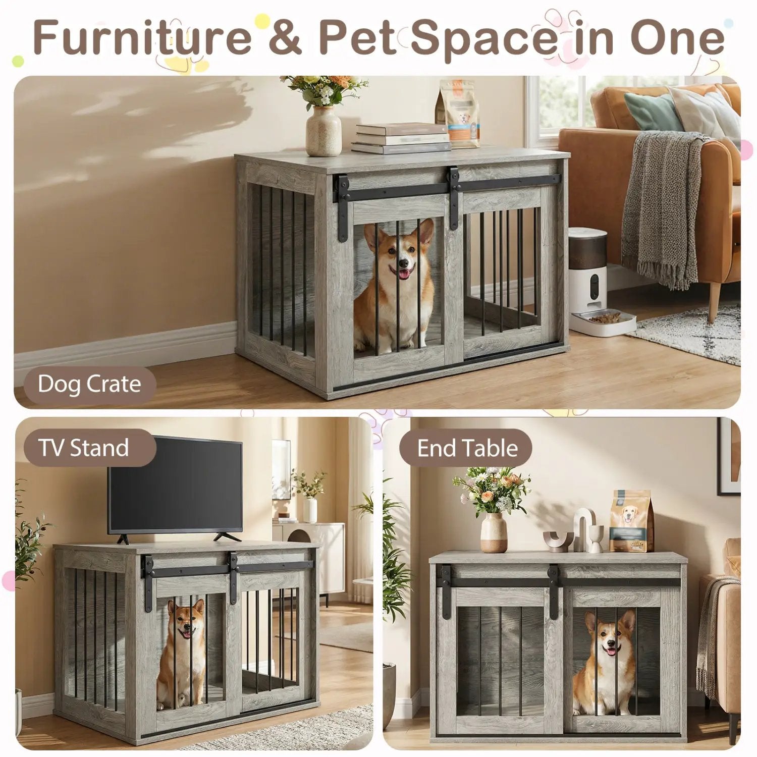 Dog Crate Furniture Heavy Duty Dog Kennel with Sliding Barn Door by DirectDeals