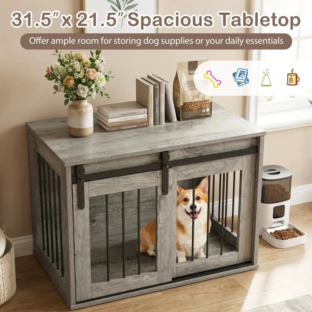 Dog Crate Furniture Heavy Duty Dog Kennel with Sliding Barn Door, packed in its shipping crate 20
