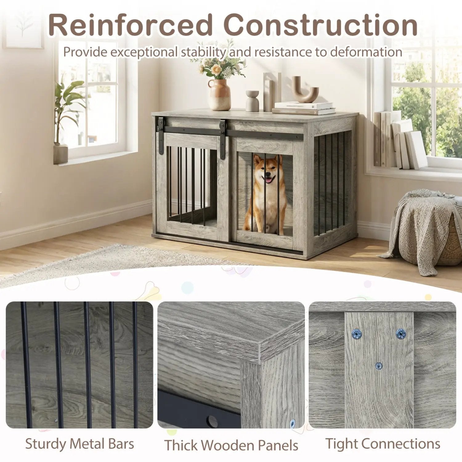 Dog Crate Furniture Heavy Duty Dog Kennel with Sliding Barn Door by DirectDeals