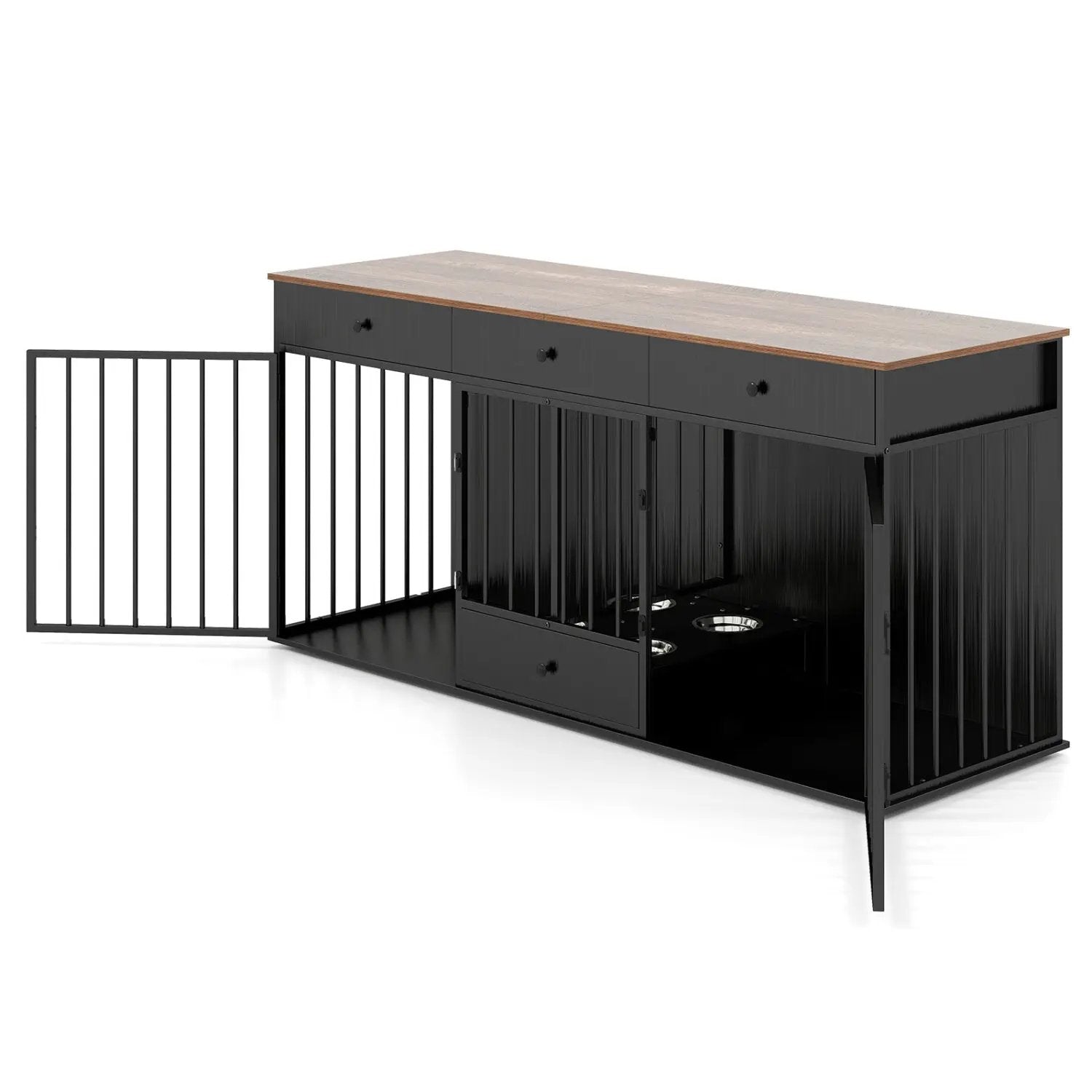Dog Crate Furniture Indoor Modern Dog Kennel with Divider 3 Drawers and Pull-out Feeder by DirectDeals
