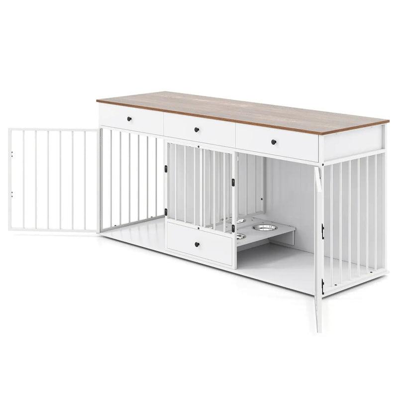 Dog Crate Furniture Indoor Modern Dog Kennel with Divider 3 Drawers and Pull-out Feeder by DirectDeals