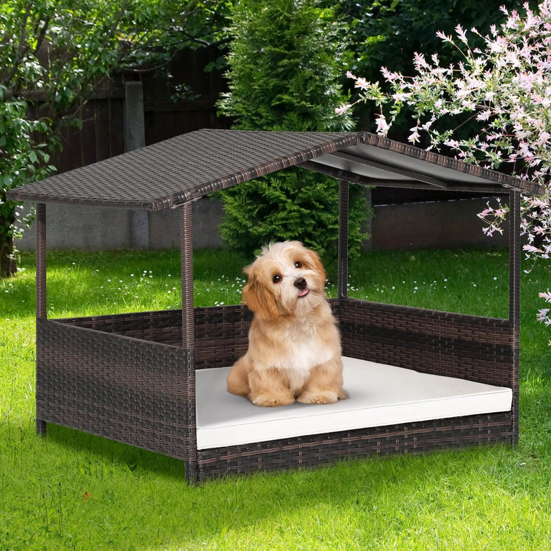 Wicker Dog House with Waterproof Roof and Washable Cushion Cover by DirectDeals