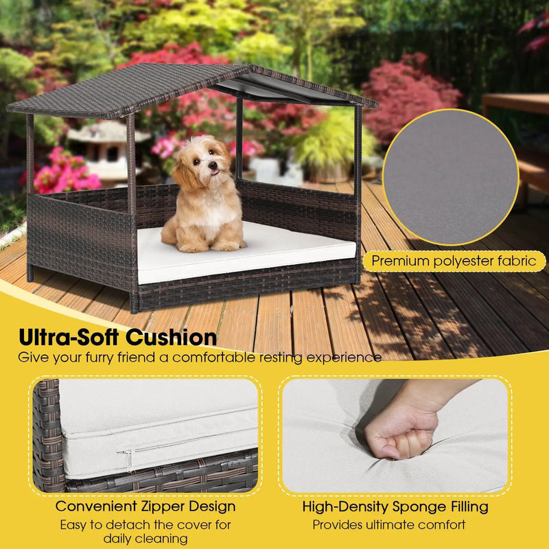 Wicker Dog House with Waterproof Roof and Washable Cushion Cover by DirectDeals