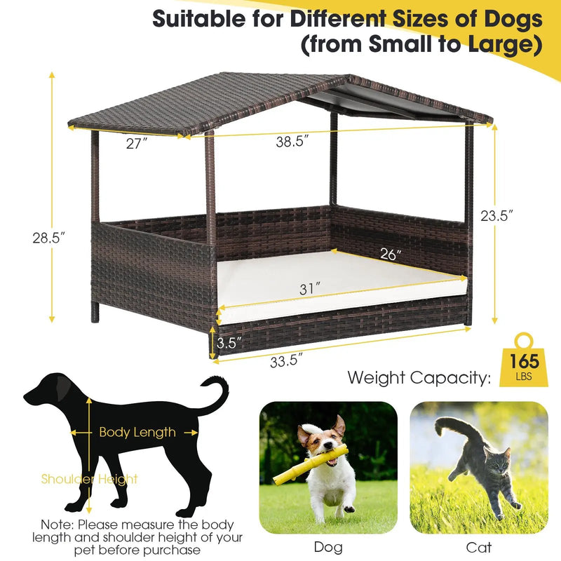 Wicker Dog House with Waterproof Roof and Washable Cushion Cover by DirectDeals