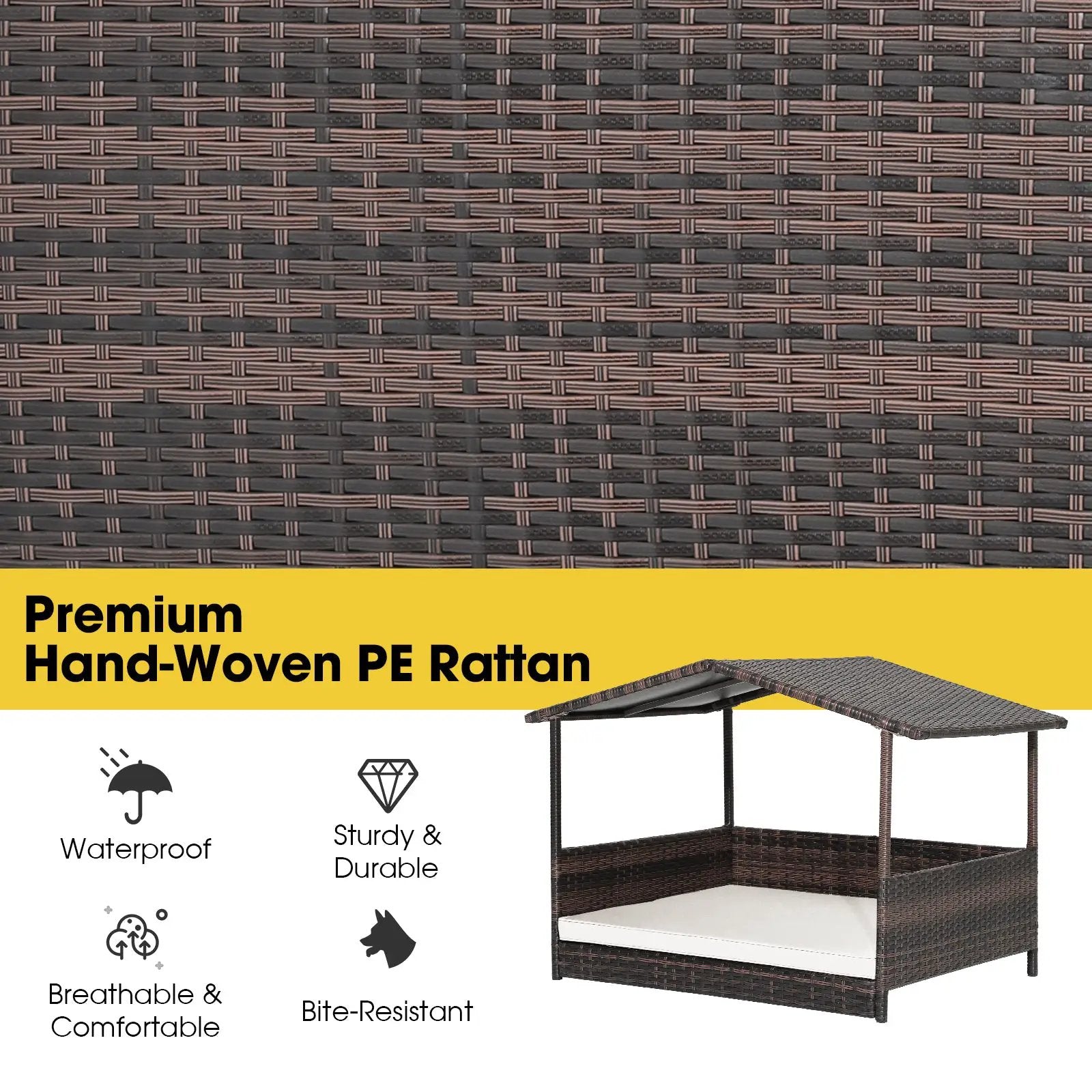 Wicker Dog House with Waterproof Roof and Washable Cushion Cover by DirectDeals