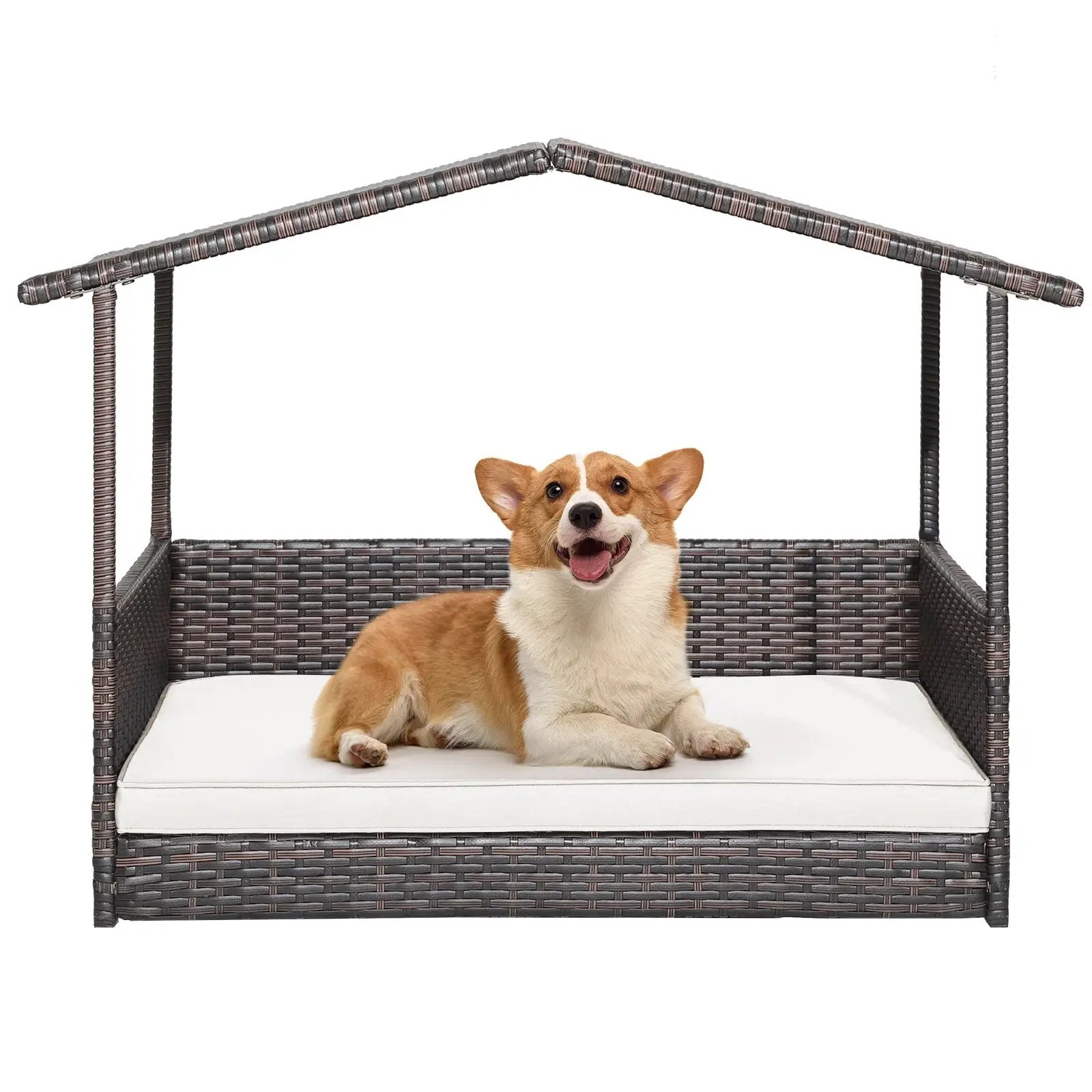 Wicker Dog House with Waterproof Roof and Washable Cushion Cover by DirectDeals