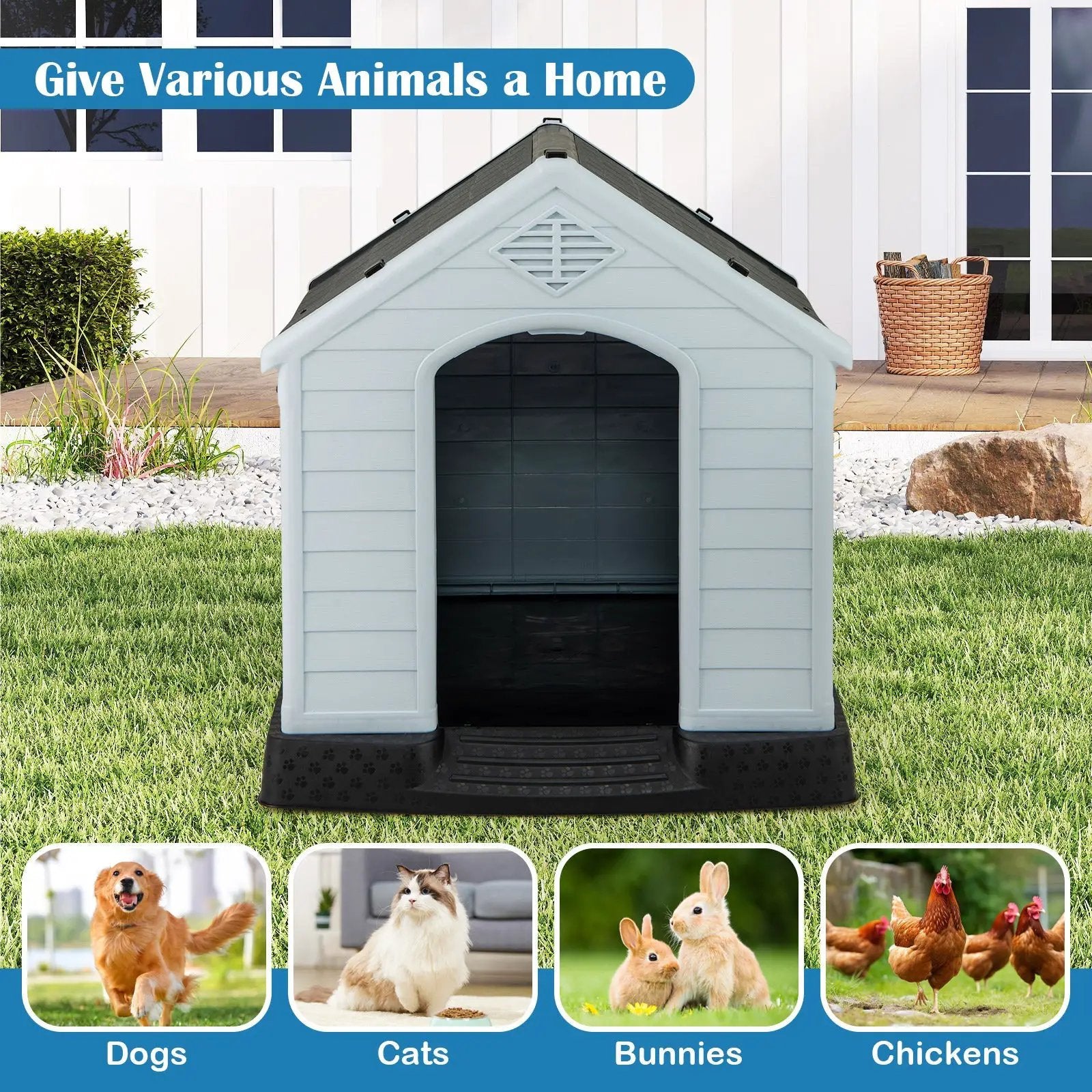 Dog House for Small Dogs Waterproof Plastic with Elevated Floor by DirectDeals
