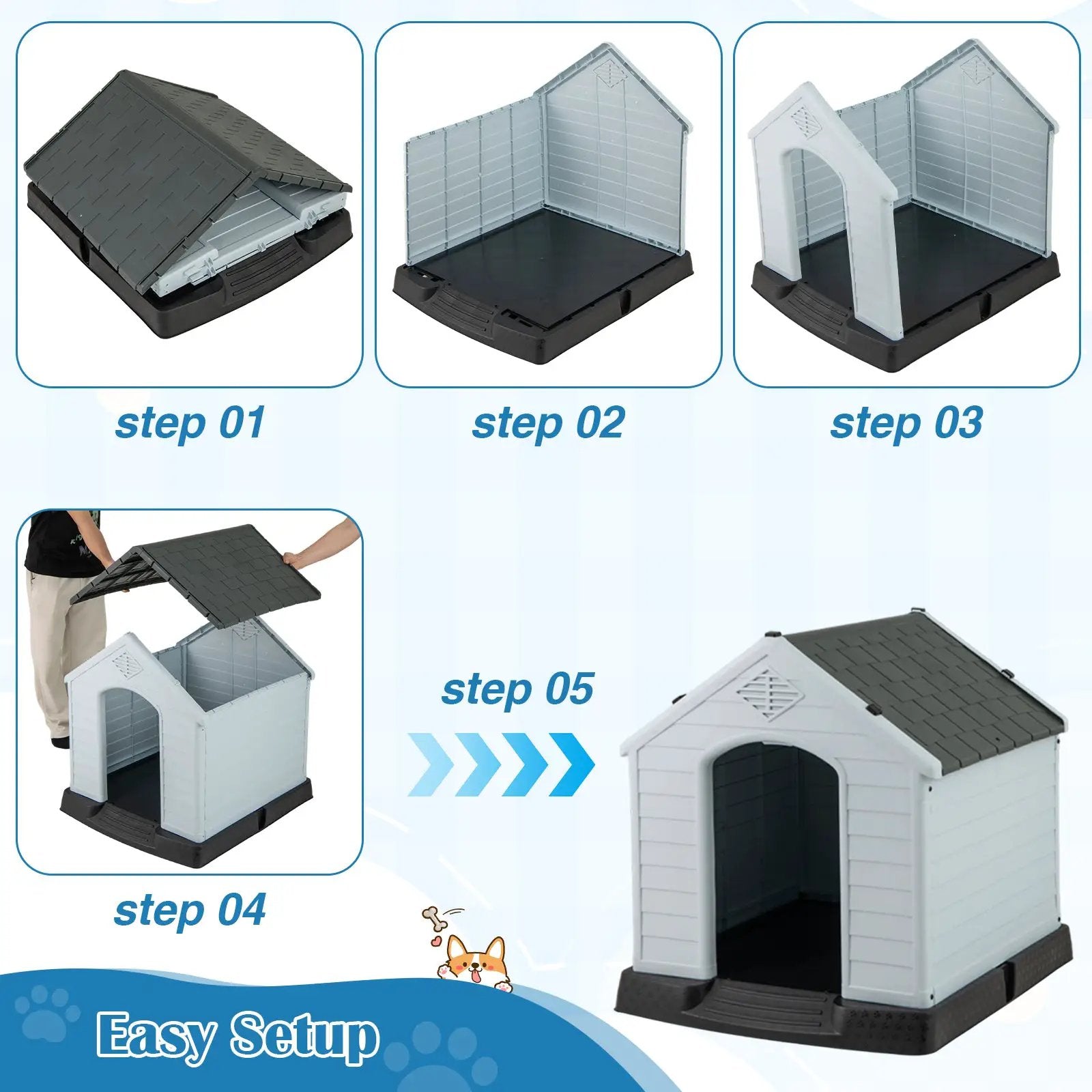 Dog House for Small Dogs Waterproof Plastic with Elevated Floor by DirectDeals