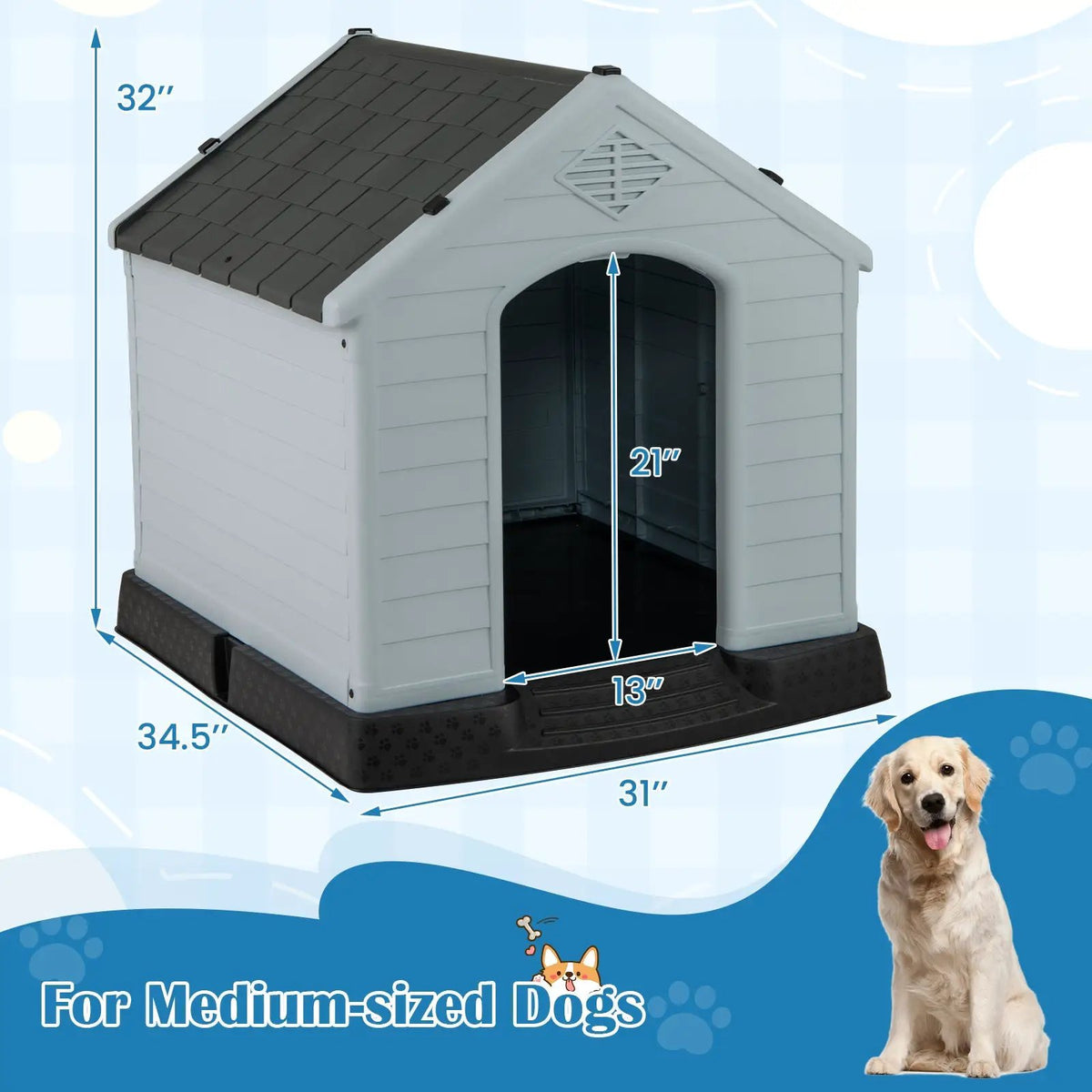 Dog House for Small Dogs Waterproof Plastic with Elevated Floor, photo 4 of 9