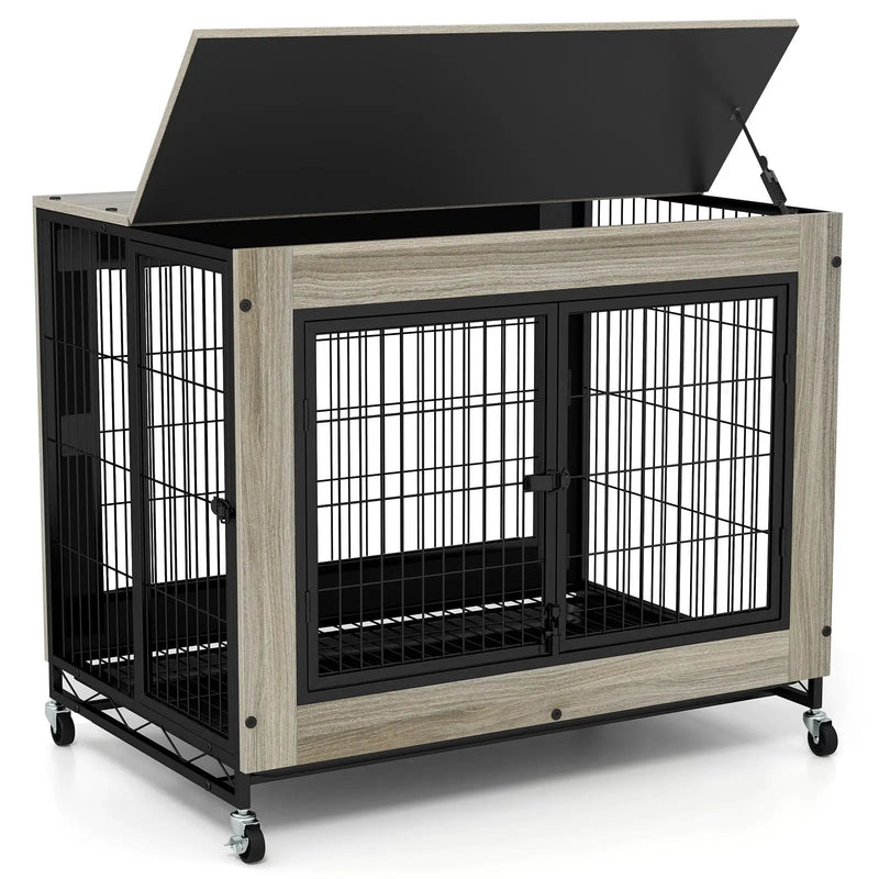 Industrial Dog Kennel with Flip-up Top 3 Lockable Doors and Removable Tray by DirectDeals