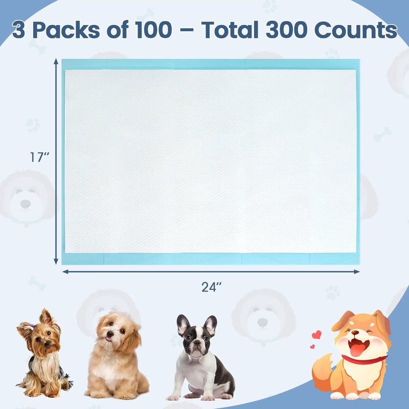 Dog and Puppy Pee Pads 24" x 17" (300 Counts) for Potty Training-Blue by DirectDeals