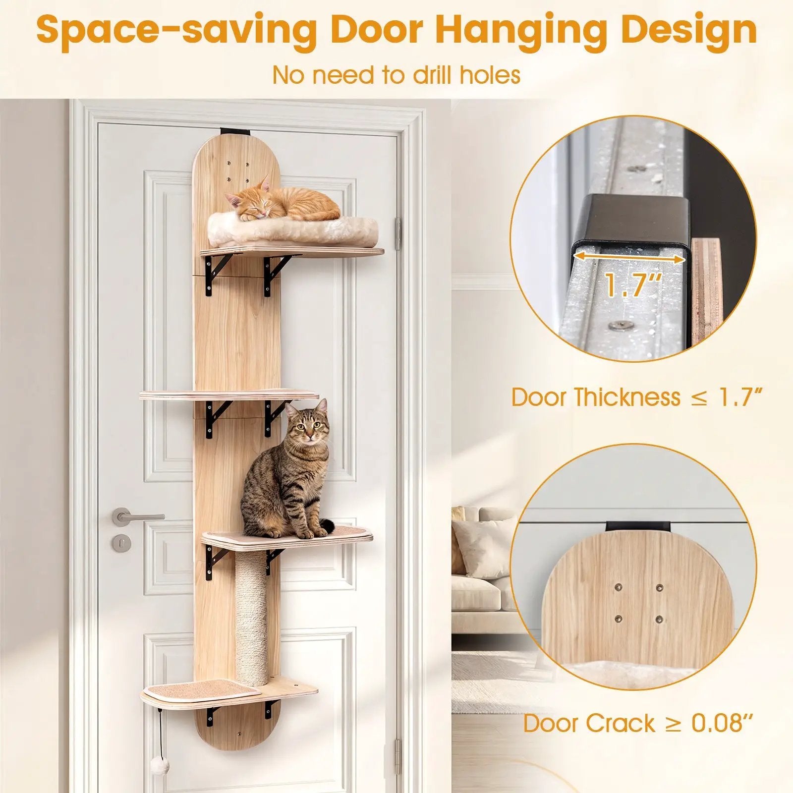Door Hanging Cat Climber 4-level Height Adjustable with Plush Bed by DirectDeals