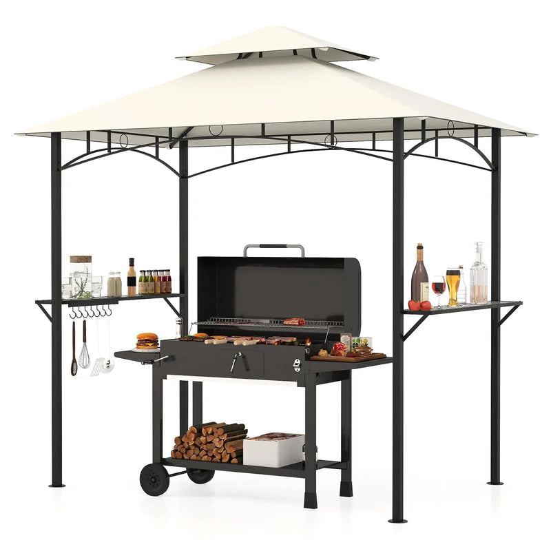 Outdoor Double-Tiered Grill Gazebo Canopy with 2 Shelves and 7 Hooks by DirectDeals