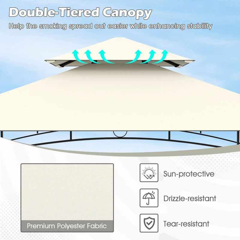 Outdoor Double-Tiered Grill Gazebo Canopy with 2 Shelves and 7 Hooks by DirectDeals