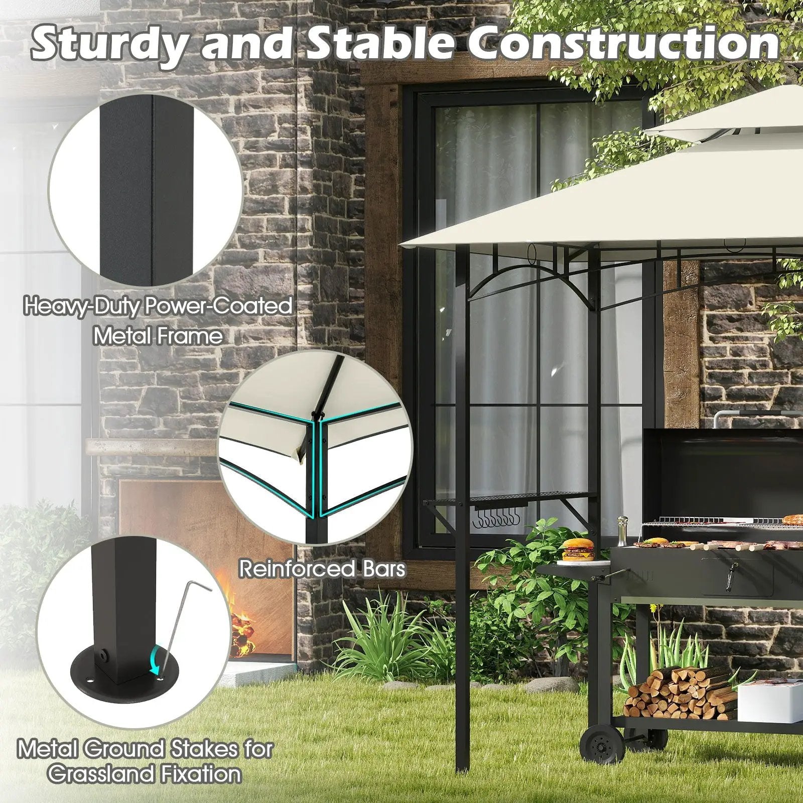 Outdoor Double-Tiered Grill Gazebo Canopy with 2 Shelves and 7 Hooks by DirectDeals