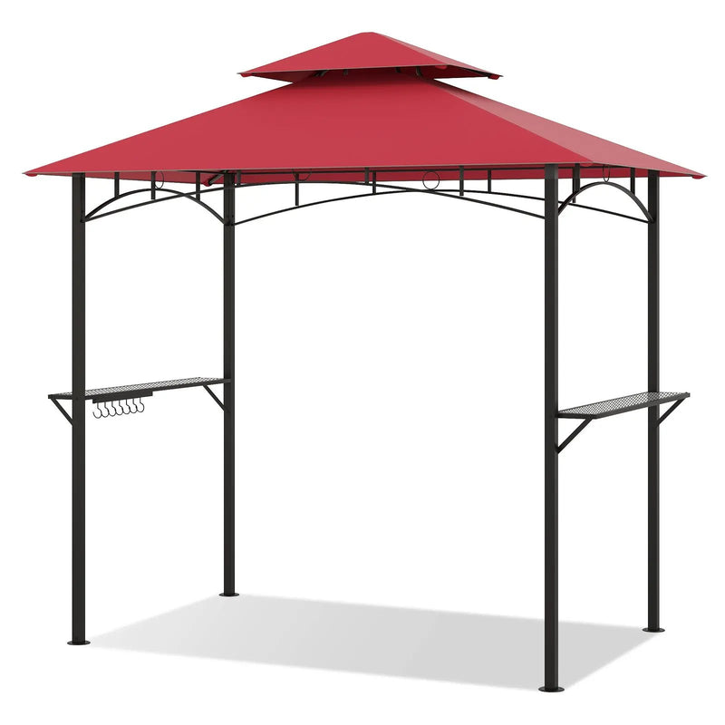 Outdoor Double-Tiered Grill Gazebo Canopy with 2 Shelves and 7 Hooks by DirectDeals