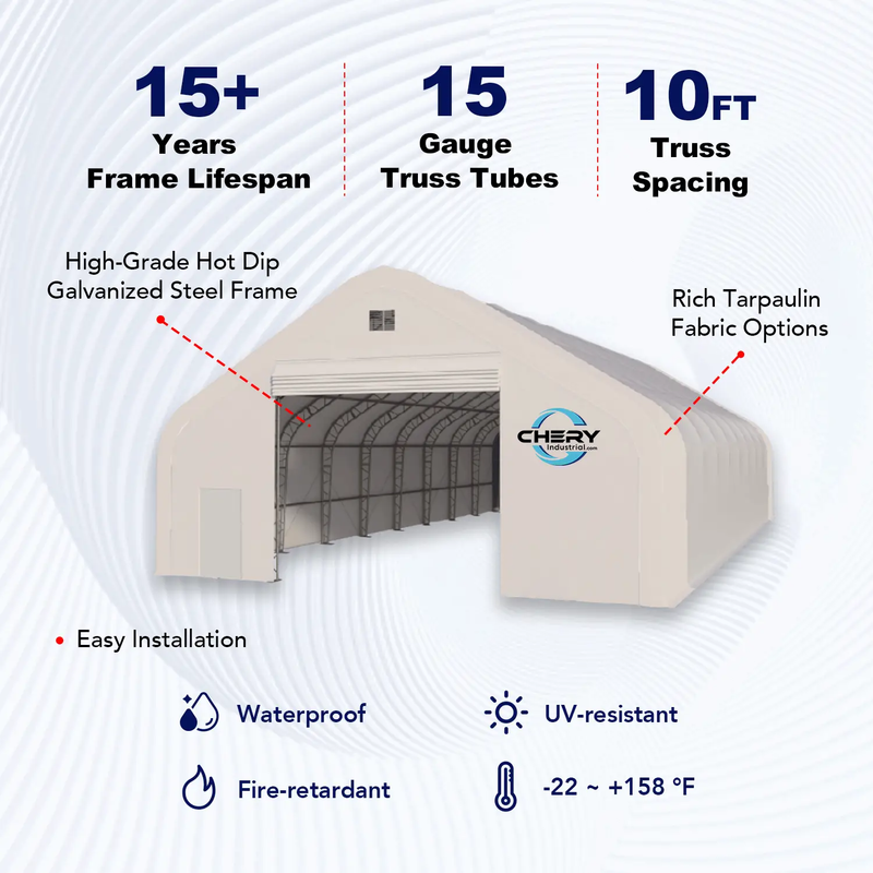 W50'xL100'xH23' Double Truss Storage Shelter by Chery Industrial