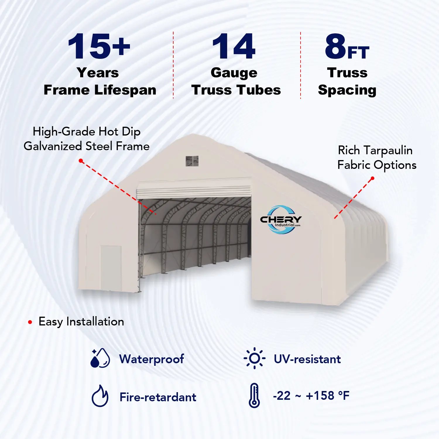 W70'xL120'xH28' Double Truss Storage Shelter by Chery Industrial