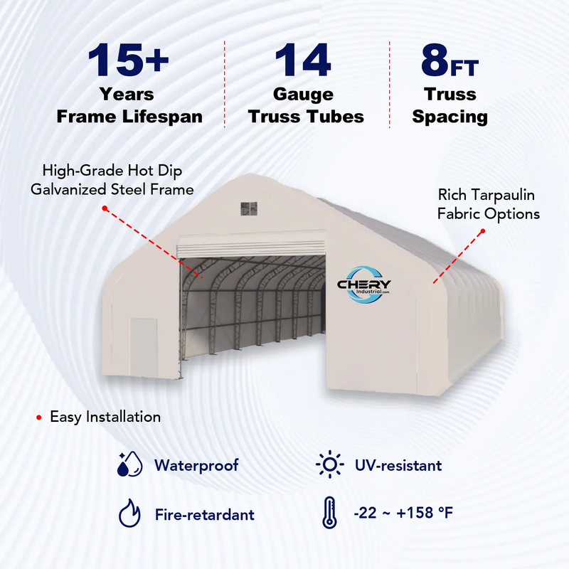 W70'xL120'xH28' Double Truss Storage Shelter by Chery Industrial
