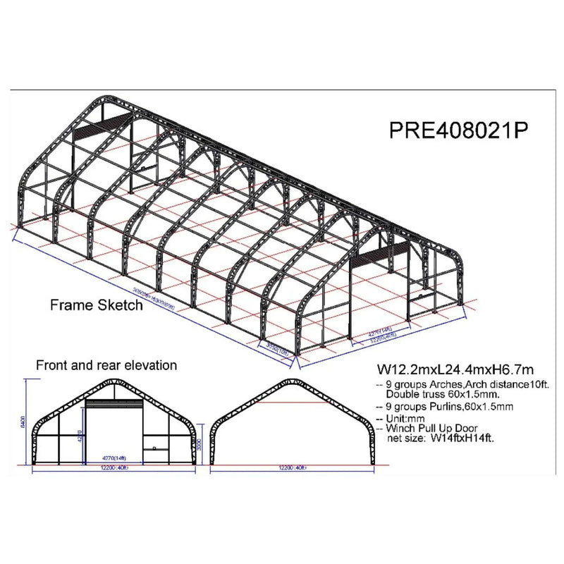 W40'xL80'xH21' Double Truss Storage Shelter, 10' Truss Spacing by Chery Industrial